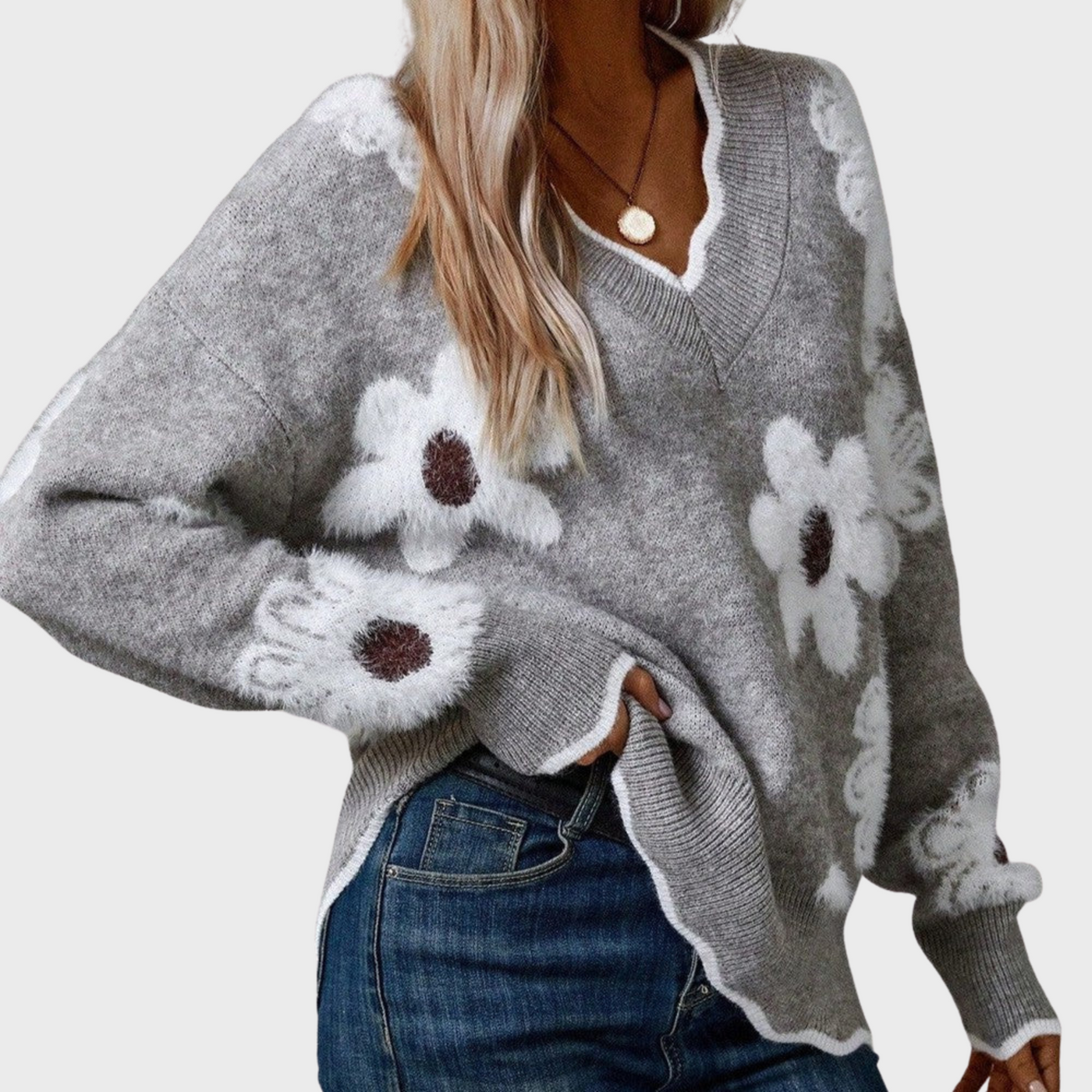 Karin | elegant floral sweater with V-neck