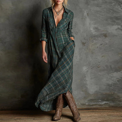 Savannah Plaid Maxi Shirt Dress